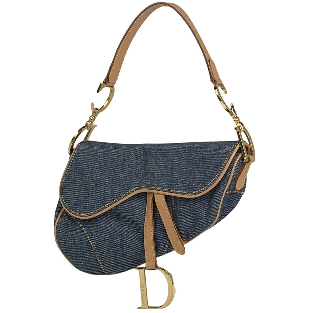 Christian Dior Saddle Bag Handbag Hobo Denim Navy Blue